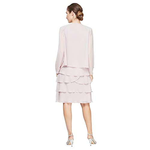 Image of S.L. Fashions Women's Mother of The Bride Tiered Jacket Dress with Shoulder Embellishment