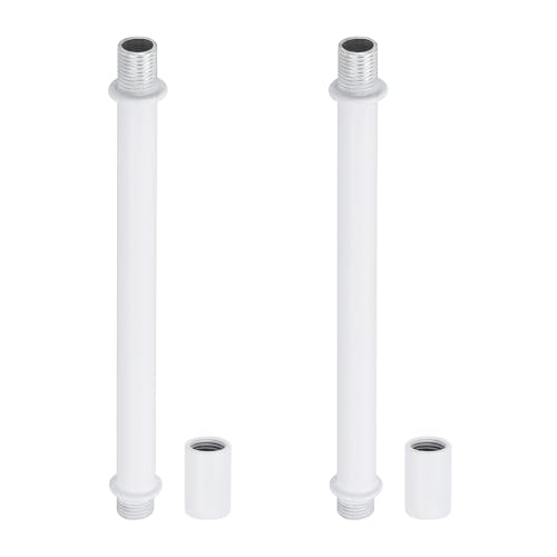 Image of PATIKIL Straight Pipe Lamp Stems Rod Kit, 2 Set M10 Carbon Steel 130mm(5.12 inch) Long Double End Thread Rod with Coupling Nuts Sleeve Connector for Table Lamps Chandeliers,White