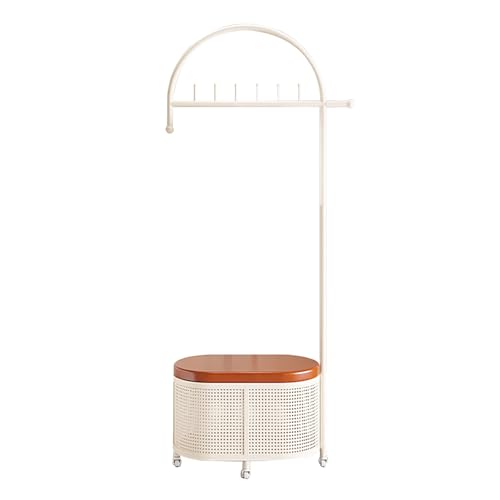 ZENSTYW Perchero De Pie Con Almacenamiento,Perchero De Ropa Con Cesta De Almacenamiento Y Ruedas,Organizador Multifuncional Para Dormitorio,Entrada,Pasillo(White)