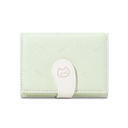 Cartoon Cute Cat Wallet Small Fresh Three Folding Multi-Card Card Holder Wallet(Green)