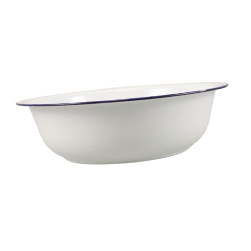 NOLITOY White Enamel Footbath Basin Vintage Wash Bowl For Pedicure Spa Face Soaking Laundry Kitchen Soup Prep Large Tubs Home Retro Decor Multipurpose Durability Aesthetic Accessorie