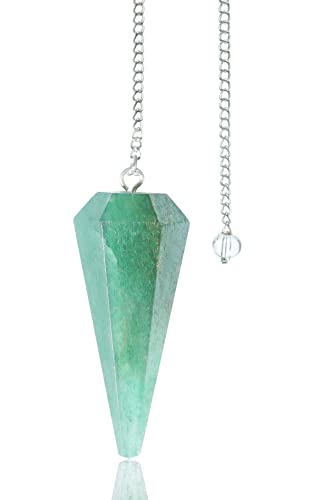Crocon Green Jade Healing Crystal Pendulum for Dowsing Divination 6 Faceted Pointed Healing Reiki Quartz Witch Wicca Dowsing Balancing Spiritual Gemstone Point Pendant Pendulums Cover