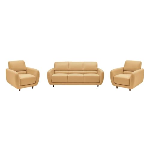 Image of Wakefit Sofa Set | 5 Year Warranty | Sofa 5 Seater, 5 Seater Sofa for Living Room, Wooden Sofa Set, Sofa Set 3+1+1 Seater - Solomon(Robin : Ivory)
