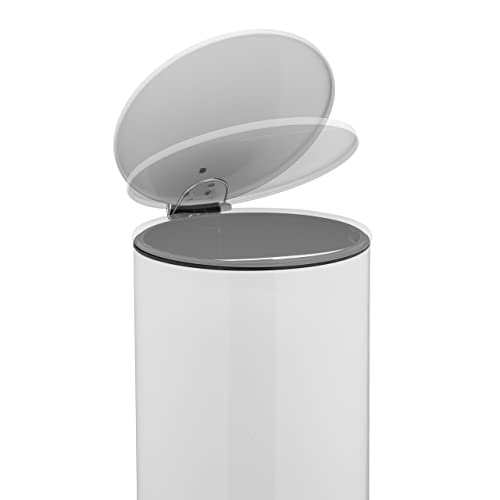 Image of Relaxdays Pedal Bin, 12 Litre, Soft-Close, Removable Inner Container, Modern Kitchen Dustbin, Metal, White, Iron, 38 x 26 x 30 cm