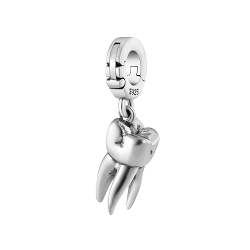 Bolenvi Dangling Tooth Molar Dentist Clip On Open Dangle Pendant, 925 Sterling Silver Charms, Compatible with Pandora & Other Charm Bracelets & Necklaces DIY Jewelry2