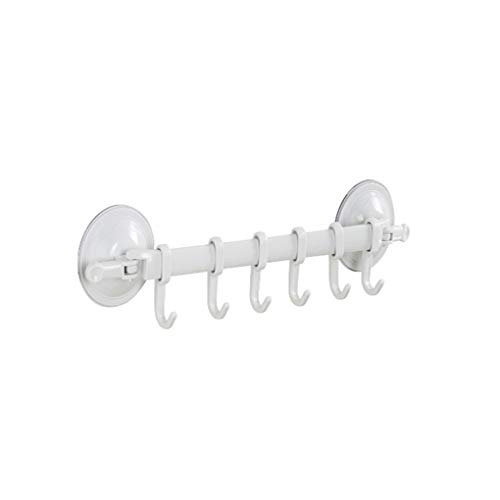 NAYUKY Home Bathroom Suction Cup Towel suction rack Bar Removeable Shower Rod 6 Hooks Hanger Towel Bar Suction Towel Rack