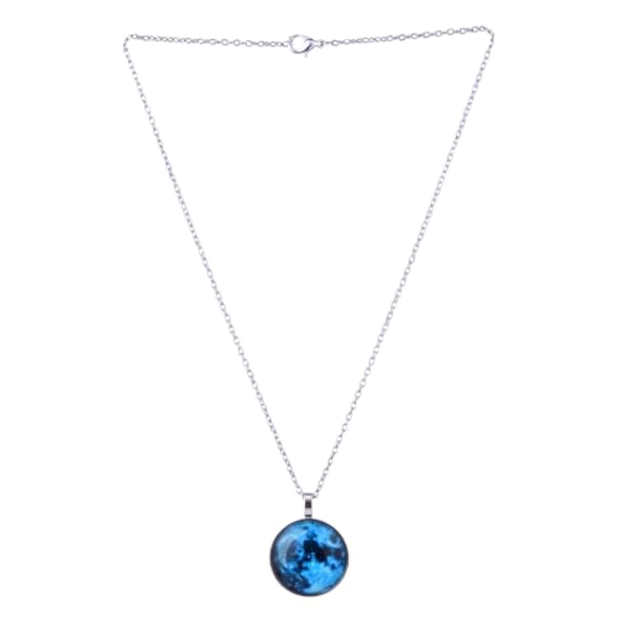 Glow in The Dark Full Moon Pendant Celestial Necklace