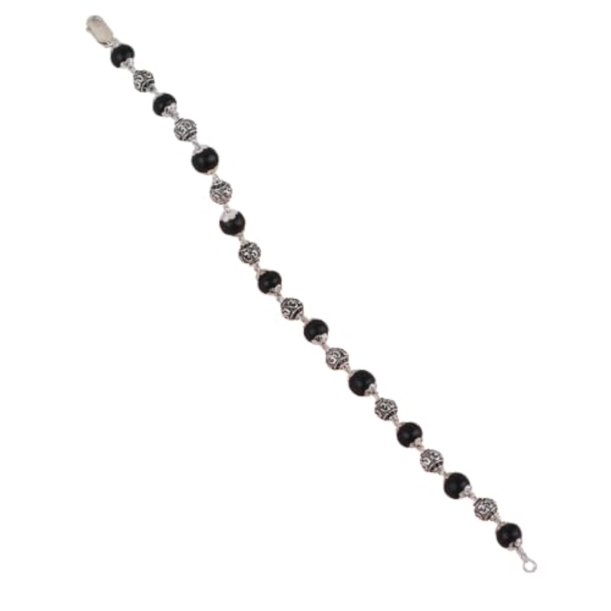 925 Sterling Silver Karungali & Om Bead Bracelet, Unisex