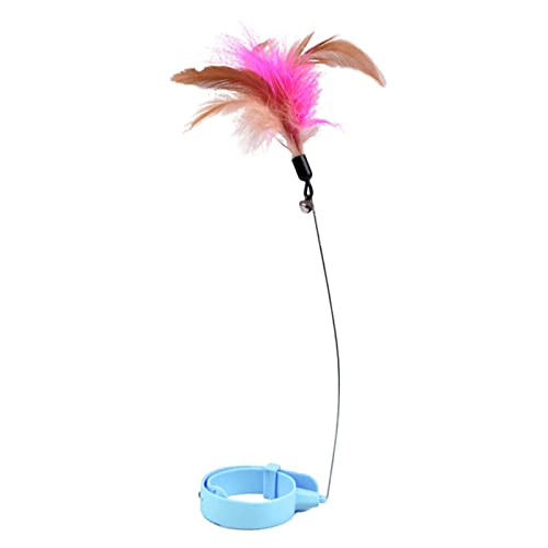 HEEPDD Collar de Plumas de Gato Ajustable con Campana, Varita Interactiva Flexible para Jugar en Interiores, Juguete Multifuncional (Azul)