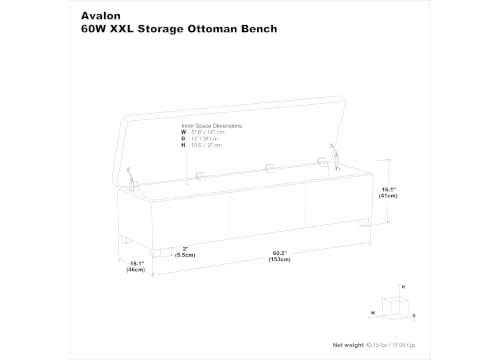 Image of SIMPLIHOME Avalon 60 inch Wide Fabric Storage Ottoman in Tanners Brown