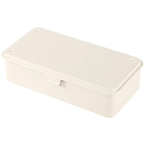 Image of OMISTAR Steel Storage Box with Hinged Lid, Metal Container for Scrapbook Stamps, Rectangular Empty Hinged Metal Tool Box, Storage Organizer for Pegs, Pens, Stationary, White