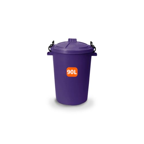 Image of ORGANIZED 90L Heavy Duty Plastic Bin with Clip Lock Lid for Durable Storage and Waste Bin for Garden Animal Feed and Recycling Food Grade Weather Resistant Container - Purple