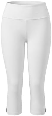 Lordree Women Fold Over Capri Leggings Low Rise Yoga Cropped Pants Knee Length Skinny Pants Going Out Bottoms D-White — view 5