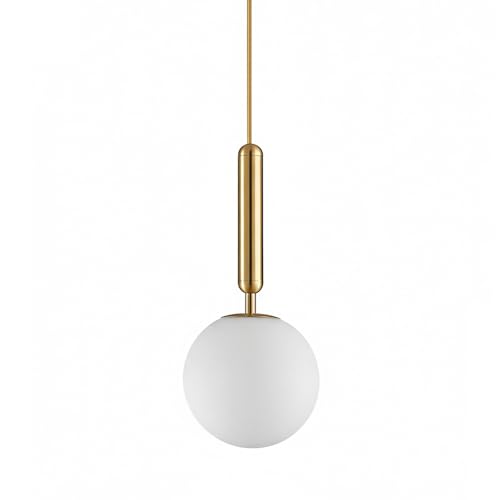 LFsem Lampadario a Sfera in Vetro,Lampada a Sospensione Regolabile in Altezza E27 Dorata per Camera da Letto, Sala da Pranzo e Bagno (Bianco)