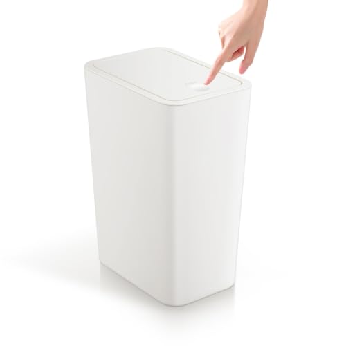 Cubo de Basura con Tapa a Presión, 10L Basura Baño de Plástico, Blanco