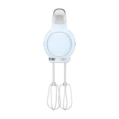Image of SMEG Pastel Blue 50's Retro Style Electric Hand Mixer with Set of Beaters, Set of Dough Hooks and Set of Whisks