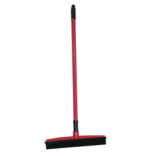 WOFASHPURET Pet Hair Cleaning Broom Handle Carpet Fur and Window Scraper for Home Use Red for Carpets Rugs and Hard