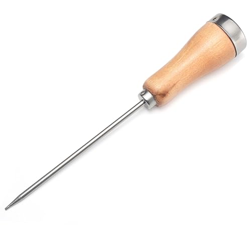 Ice Crusher with Wood Handle, 8.5 Inch Silver Stainless Steel Ice Pick for Ice Breaking at Home and Bar (1 pcs)
