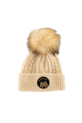 Superdry Damen Luxuriöse Beaniemütze mit Zopfmuster Hafer Weiß 1SIZE