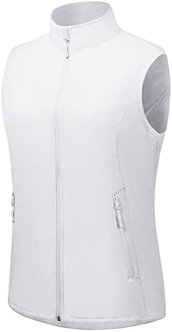 TOWN&FIELD Women's Lightweight Vest Softshell Sleeveless Jacket Outerwear Stand Collar Zipper Pockets Running Hiking Golf Travel(White,S)