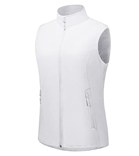 Town&Field Women's Lightweight Vest Softshell Sleeveless Jacket Outerwear Stand Collar Zipper Pockets Running Hiking Golf Travel(White,S) #TOP22