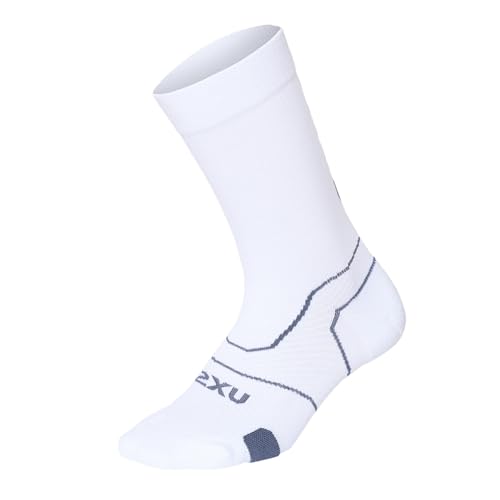 2XU Unisex Vectr Cushion Crew Socks - Sports Performance Socks - White/Grey - Size X-Large (Men's Size 12.5-14, Women's Size 14-15.5)