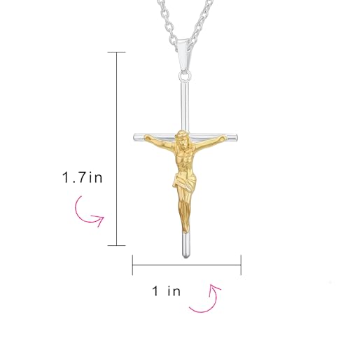 Bijou religieux chrétien catholique : pendentif croix crucifix Jésus traditionnel bicolore - 4