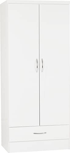 Seconique Nevada 2 Door 1 Drawer Wardrobe in White Gloss