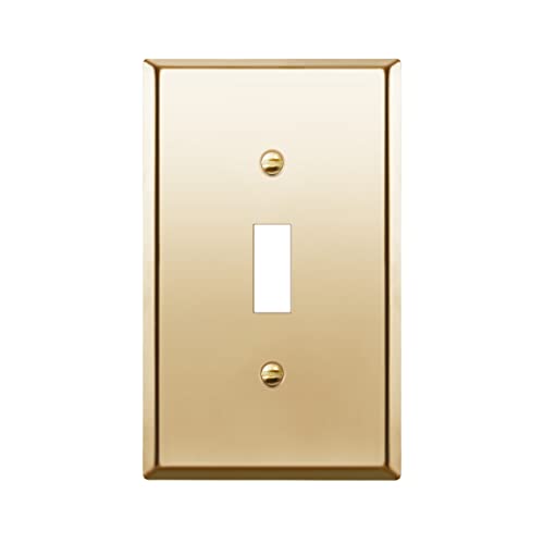 Image of ENERLITES Toggle Switch Metal Wall Plate, 1-Gang, Polished Brass, Gold | Luxury polished brass finish; Rust-proof Stainless Steel 201; Standard 1-gang; Fits toggle switches; 7711-PB