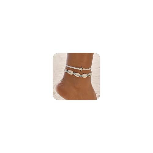 Image of YANCHUN Shell Anklets for Women Waterproof Sea Shell Starfish Ankle Bracelets Summer Beach Dresses Outfits Accessories for Women