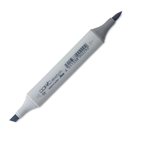 Copic Sketch Marker, Oval Shaped Barrel, Medium Broad and Super Brush Nibs, C2 Cool Gray 2 (C2-S)