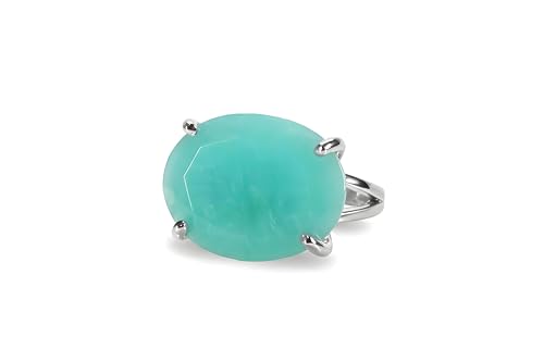 Bague en amazonite pour femme avec pierre ovale ajustable