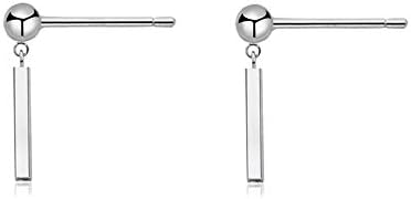 Minimalist Bar Dangle Stud Earrings Sterling Silver for Women Girls Simple Chic Statement Ball Cartilage Ear Studs Post Piercing Earring Cute Jewelry Gifts (White Gold)