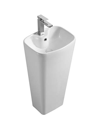 Fine Fixtures Plainfield Pedestal, Elegant One Piece Pedestal Sink, Center Faucet Hole, Vitreous China, White #TOP2