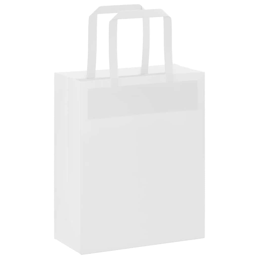 Papierowe torebki z papieru typu kraftowego, 250 sztuk, z uchwytami, białe, 18 x 8 x 22 cm, 6 kg, do pakowania prezentów, na imprezę, zakupy, wynos