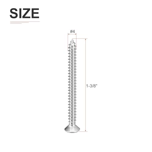 Image of DTGN 100Pcs #4x1-3 /8 inch Flat Head Wood Screws, 304 Stainless Steel Phillips Self Tapping Screws - Good for Woodworking, Furniture - Silver