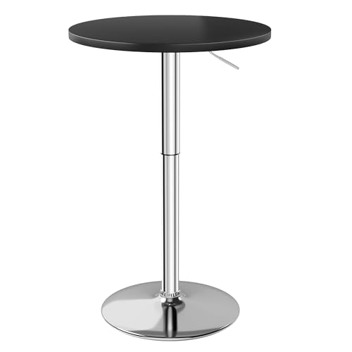 Image of Furmax Bistro Pub Table Height Adjustable Round Bar Table 27.4-36 Inches, 360Swivel Cocktail Table for Dining Room, Party, Cafe (1, Black-Silver)