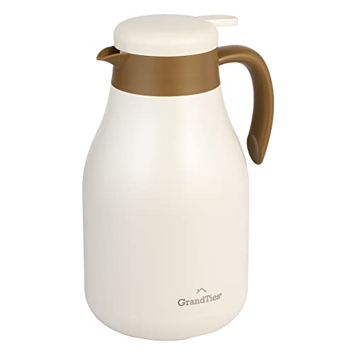 GrandTies 61oz Stainless Steel Thermal Coffee Carafe - Insulated Double Walled Vacuum Coffee Thermos, Coffee Pot, Hot Water Dispenser - Thermos for Hot Drinks, 12 Hour Heat Retention (Ivory White)