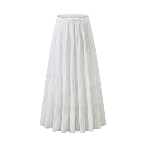 Women's Boho Skirt Flowy Flared Ruffle Summer Long Maxi Skirts Elastic High Waist Pleated A-Line Maxi Skirts