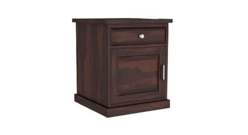 Image of SHIKHA WOOD CRAFT Solid Sheesham Wood Bedside Table with Drawer and Cabinet Storage | Multipurpose Wooden Nightstand Side End Table Furniture for Living Room, Bedroom, Hotel and Home (Walnut Finish)