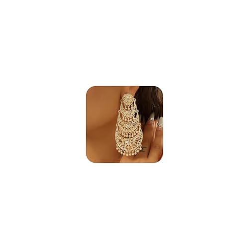 Gold Jhumkas Indian Earrings for Women Vintage Indian Bollywood Chandelier Earrings Traditional Tribal Ethnic Jhumka Ear-rings Indian Dress Outfits Wedding Prom Jewelry Accessories
