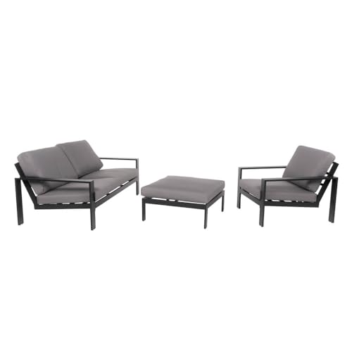 Image of Home Deluxe - Rio Garden Furniture Set - Black, Size: M - Consisting of 1 x Stool, 1 x Armchair, 1 x Sofa - Includes Cushion I Garden Furniture Garden Lounge Balcony Furniture
