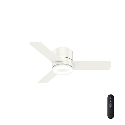 Hunter Fan Company 44" LED Kit 59452 Low Profile 44 Inch Ultra Quiet Minimus Ceiling Fan and Energy Efficient Light with Remote Control, Fresh White Finish