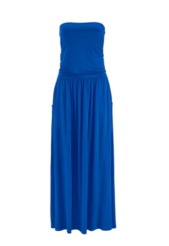 Image of Alaster Queen Women's Strapless Bandeau Summer Long Floral Dress Off Shoulder Beach Maxi Dress with Pockets