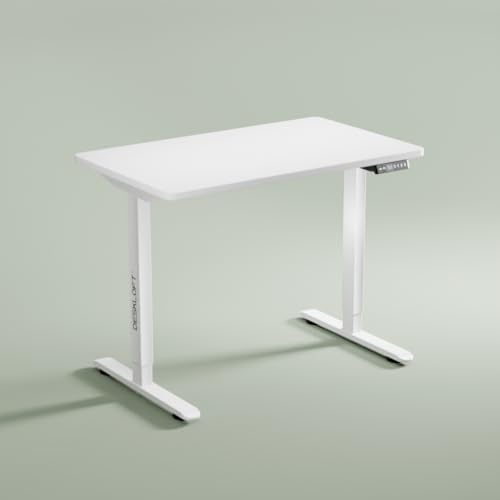 Image of Height Adjustable Electric Standing Desk | Ergonomic Sit Stand Workstation with Walnut Wood Grain Desktop | Motorized Computer Desk for Home Office (White Frame & White Top, 1200 x 600 mm)