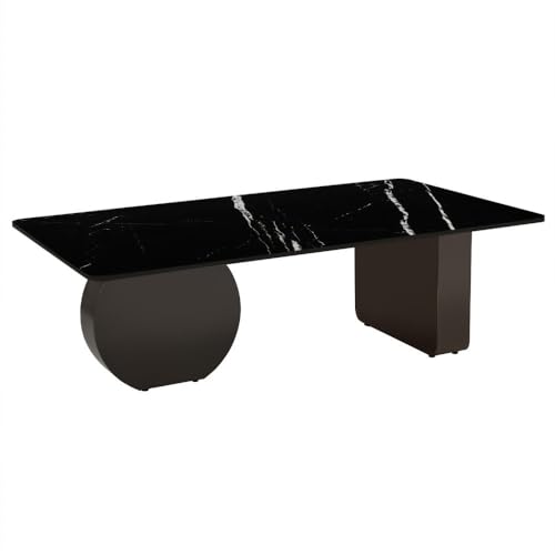 Image of Wakefit Typica Coffee Table I Marble Finish I Vitrified Tile Top I Colonial Black