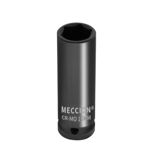 Image of Meccion 3 /8 Inch Drive Impact Socket 15mm Metric, 6 Point Cr-Mo Deep Socket, 63mm Length
