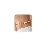 JNZSSWHJJH Initial Bracelets for Women Girls - 14K Gold Plated Beaded Letter A Initial Bracelet Heart Bracelet Gold Jewelry Dainty Gold Bracelets for Women Teen Girls Trendy Stuff Mother Gifts for Mom