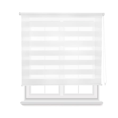 HOME MERCURY - Estor Enrollable de Doble Capa Noche y Día,fácil instalación (80 X 180 CM, Blanco)