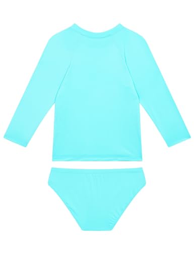 Image of Snowheart Swimsuit for Girls Size 7-8 Years Old Blue Two Pieces Long Sleeve Bathing Suits Sets